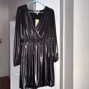 Michael Kora - Gunmetal Shiny Long Sleeve Evening Dress NWT